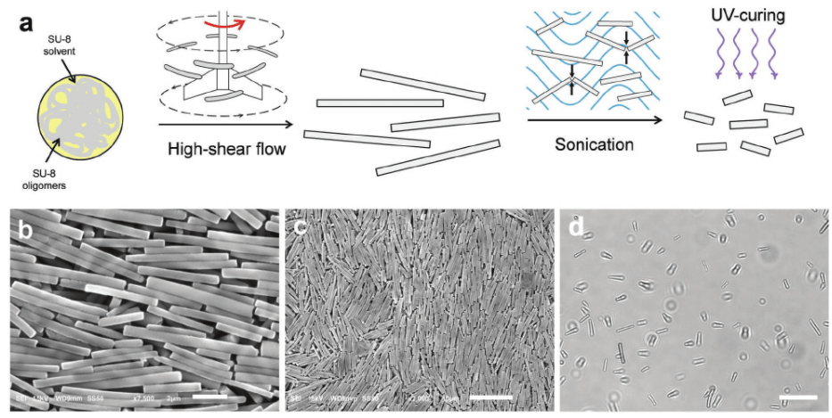 Image showing the synthesis process of the Colloidal SU8 rods